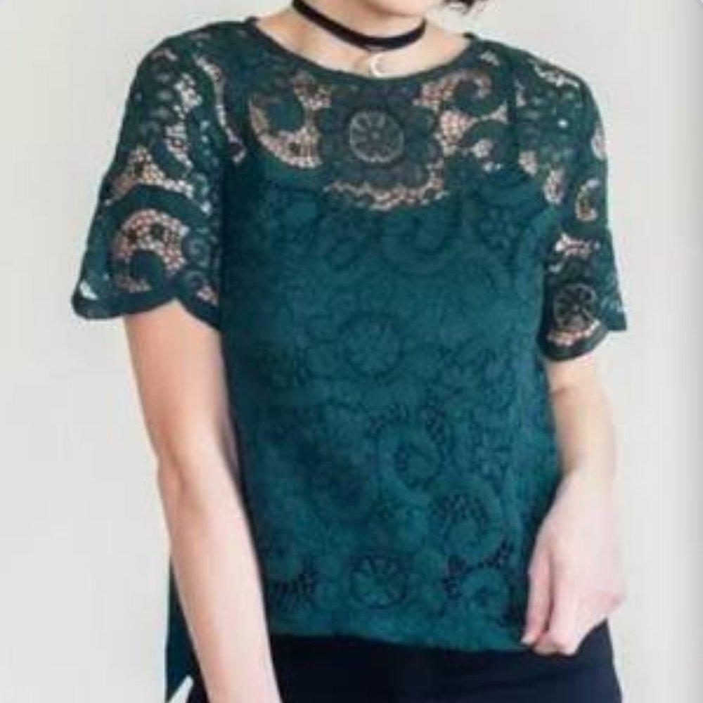 Nanette Lepore green lace top xs